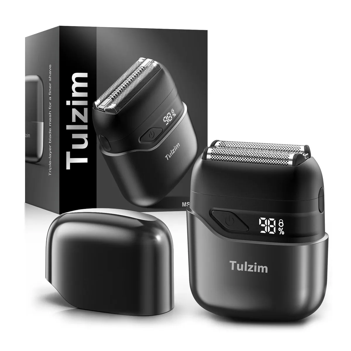 Carbon black foil shaver with floating heads and LED display