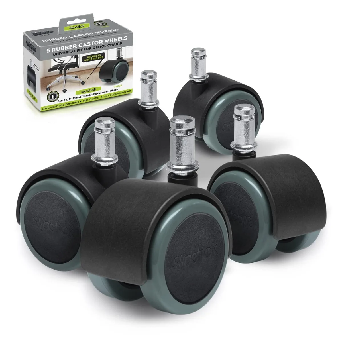 Metra CB680 50mm rubber caster wheels, set of 5, 11mm stem, 330lb capacity — product photo