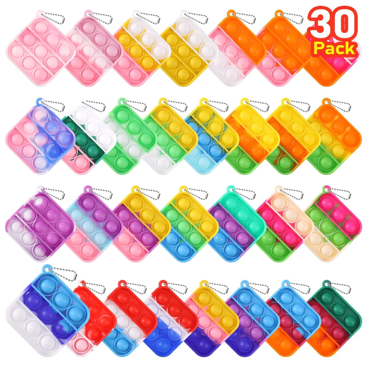  PICcircuit FK30 30 Pack Mini Pop Fidget Keychain Rainbow — product photo