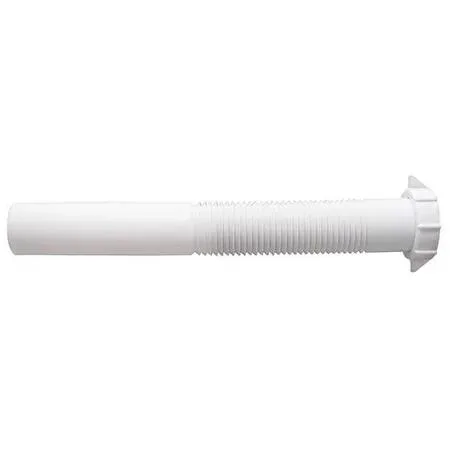 White plastic 1-1/2 inch tailpiece 12 inches long with slip connection and nut washer