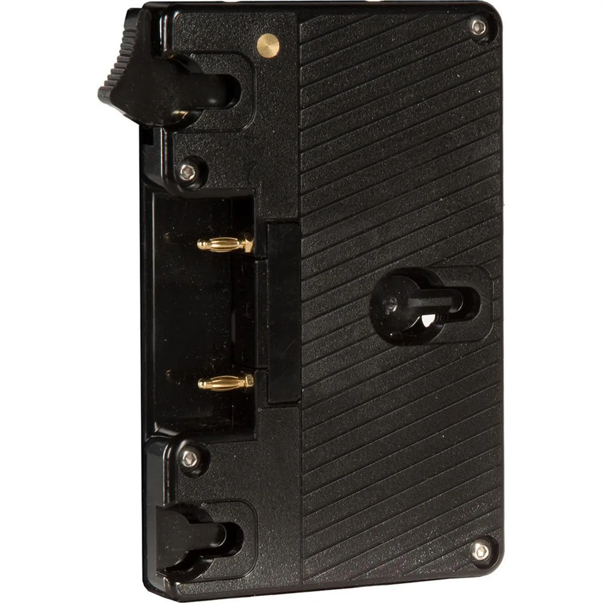 Black plastic Gold Mount lock plate with gold finish and single D-Tap output