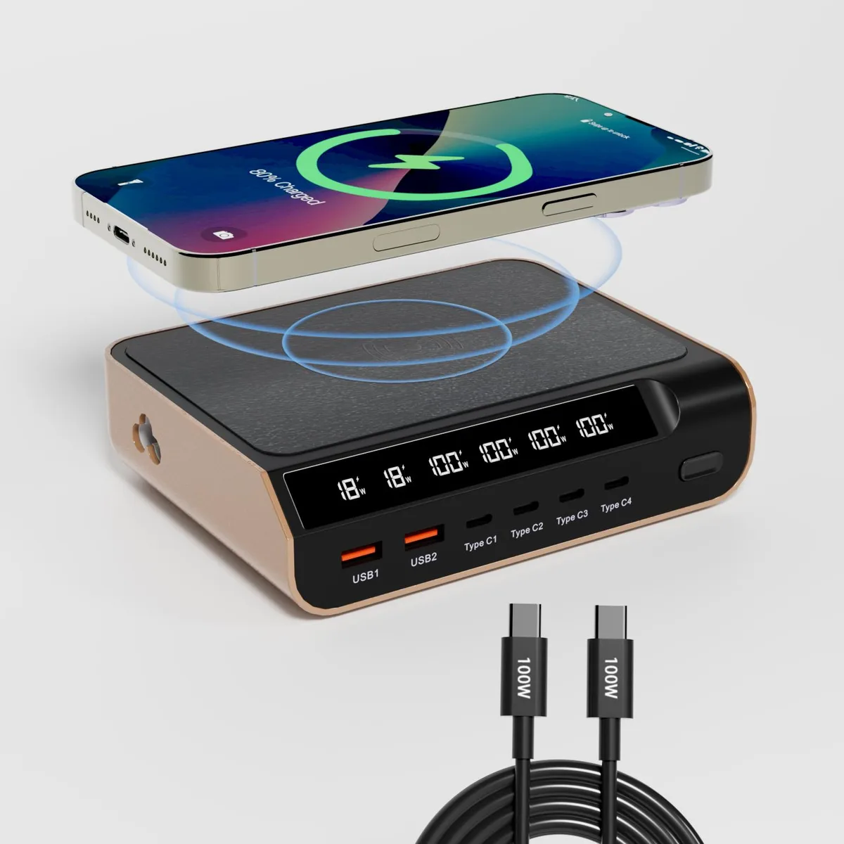 TIBURN TIBURN 240W GaN Charger Station Desktop Digital Display Wireless usb charger — product photo