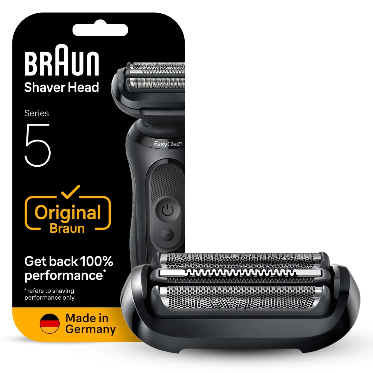 Black Braun Series 5 replacement foil head, compact rectangular shape with curved foil surface and plastic housing
