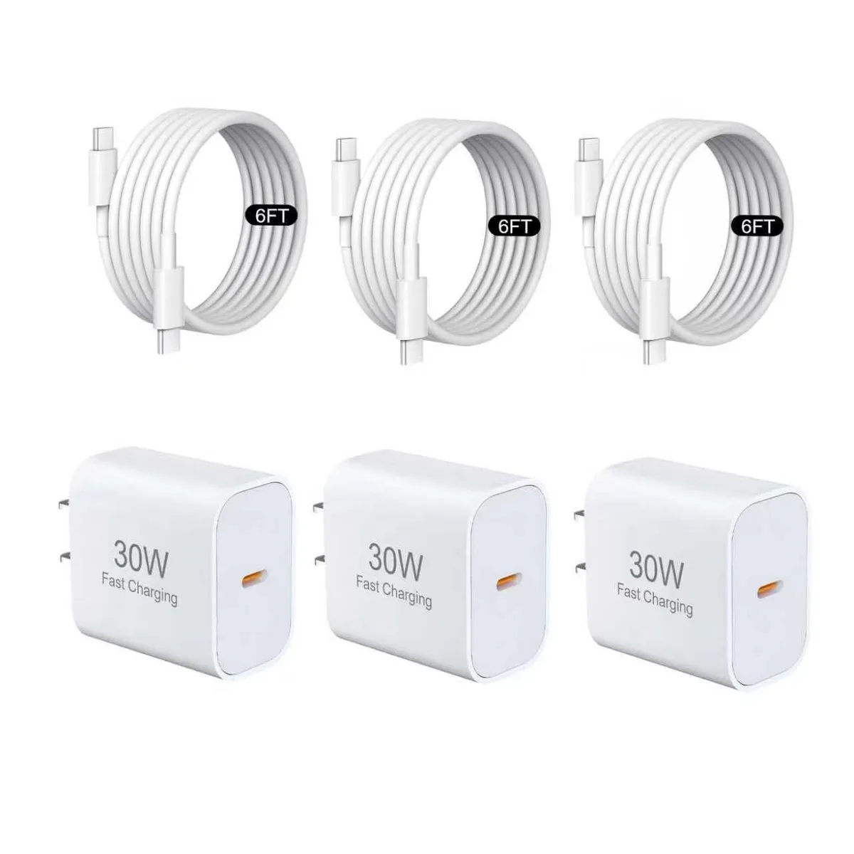  ZOVARIN OFS-720A 30W USB-C charger 3-pack with 6ft cable — product photo