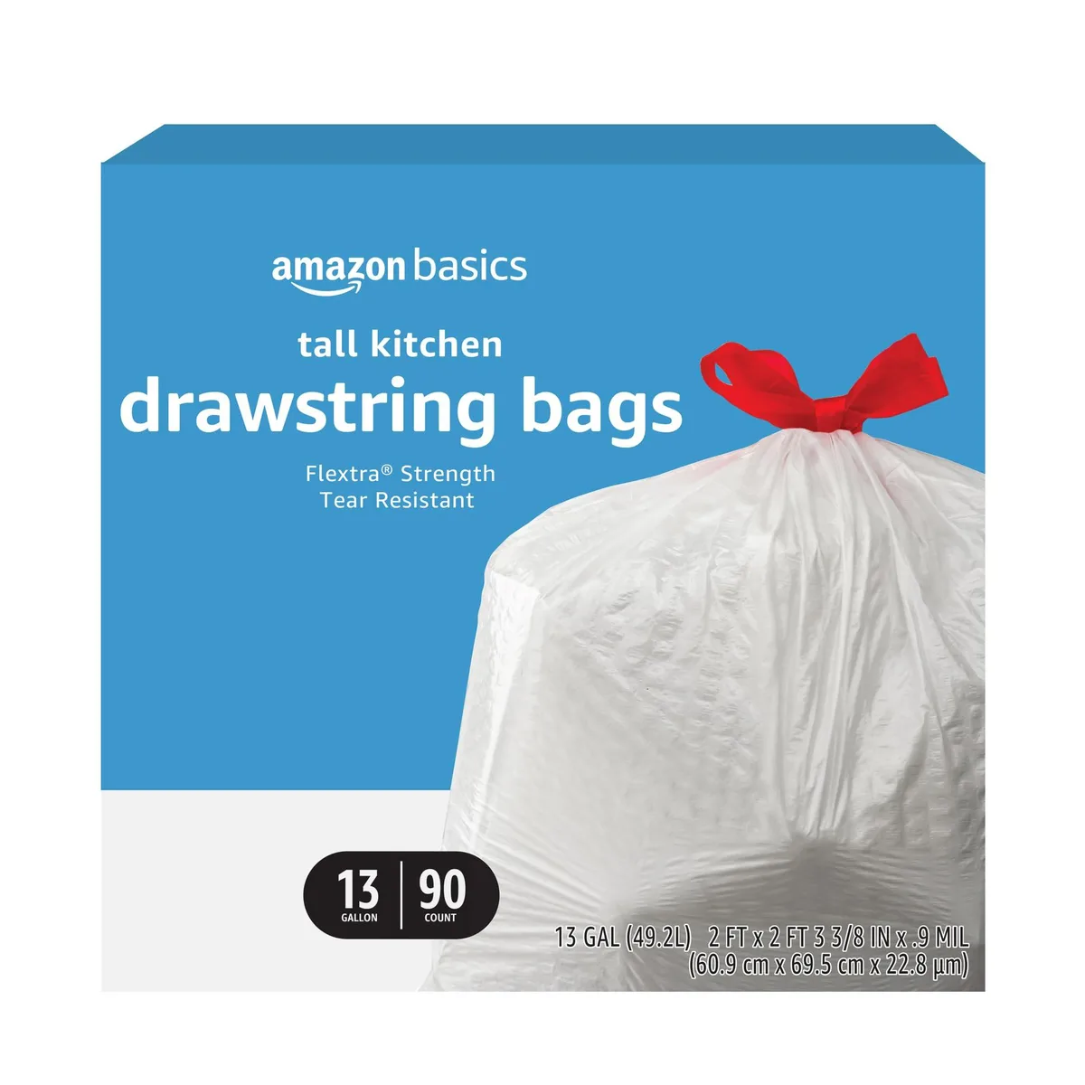 Pack of 90 white 13 gallon drawstring trash bags