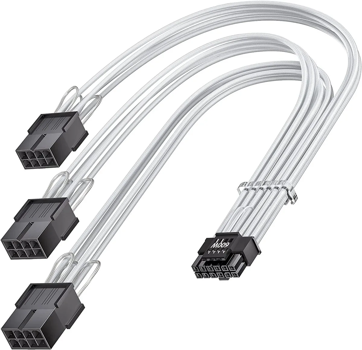 Corn Electronics Corn Electronics PCI-e 5.0 Extension Cable 30cm 16 Pin(12+4) Male to 3x8Pin(6+2) Female White — product photo