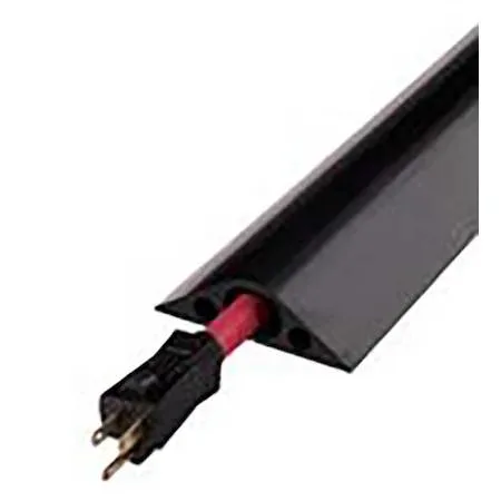 Black rubber cable protector, 10 ft long, one channel, smooth finish