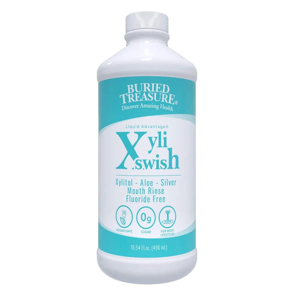 White 16 fl oz bottle with peppermint mouthwash