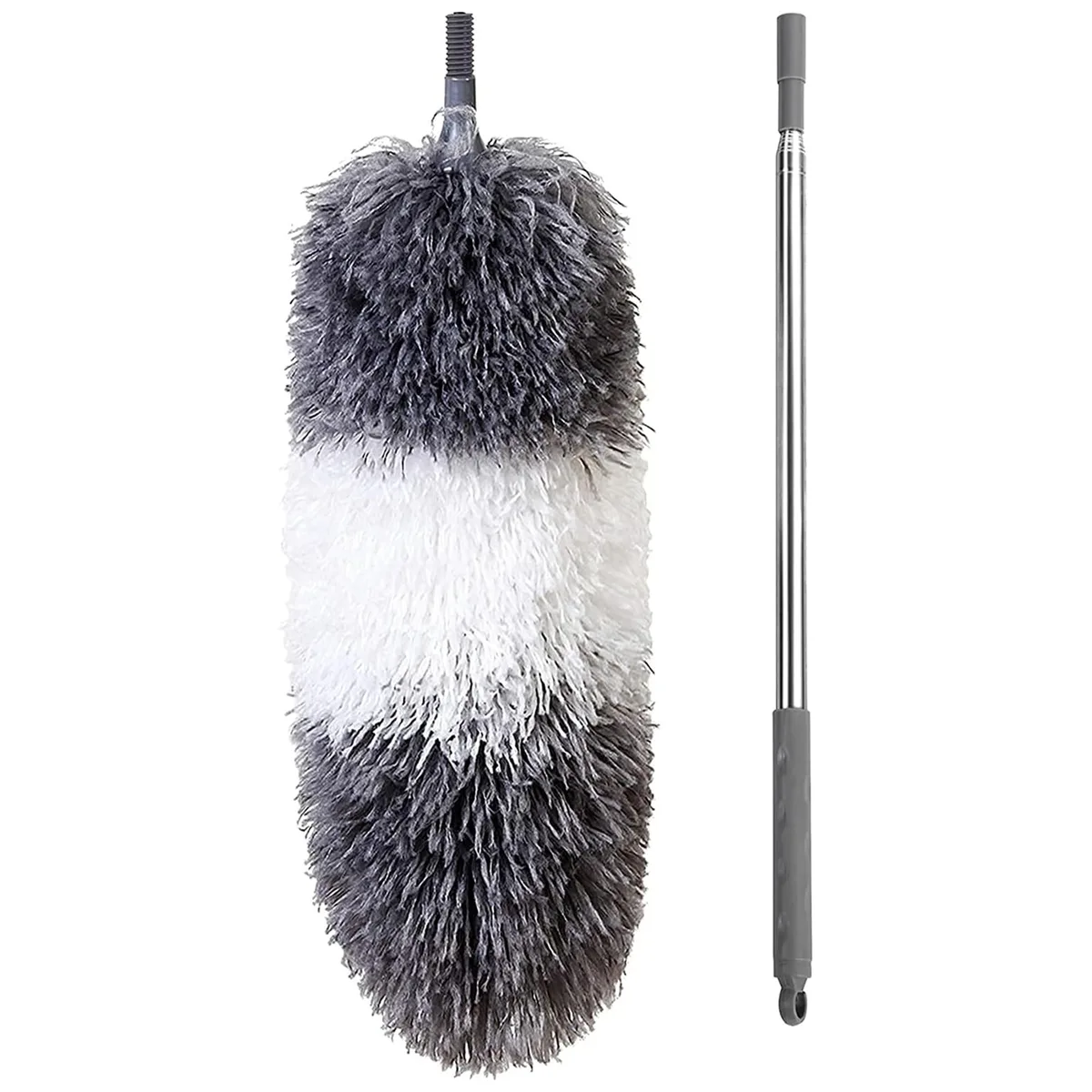 White microfiber duster on telescopic pole with bendable head, extends to 100 inches