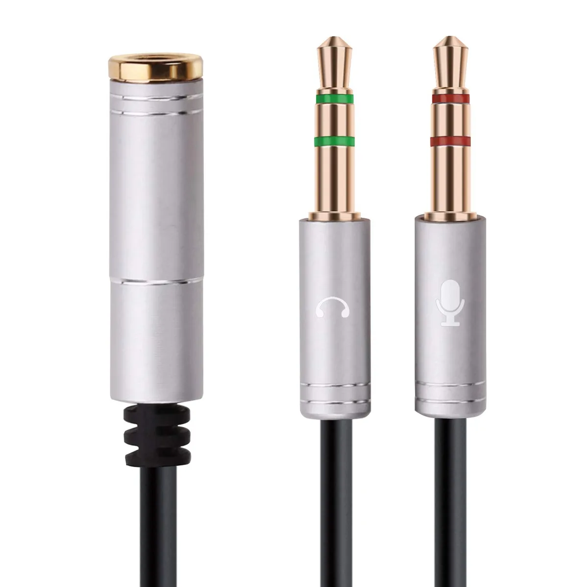 ESTONE ESTONE HD84 3.5mm 4-pin female to 2x 3.5mm 3-pin male splitter .3m Gray — product photo