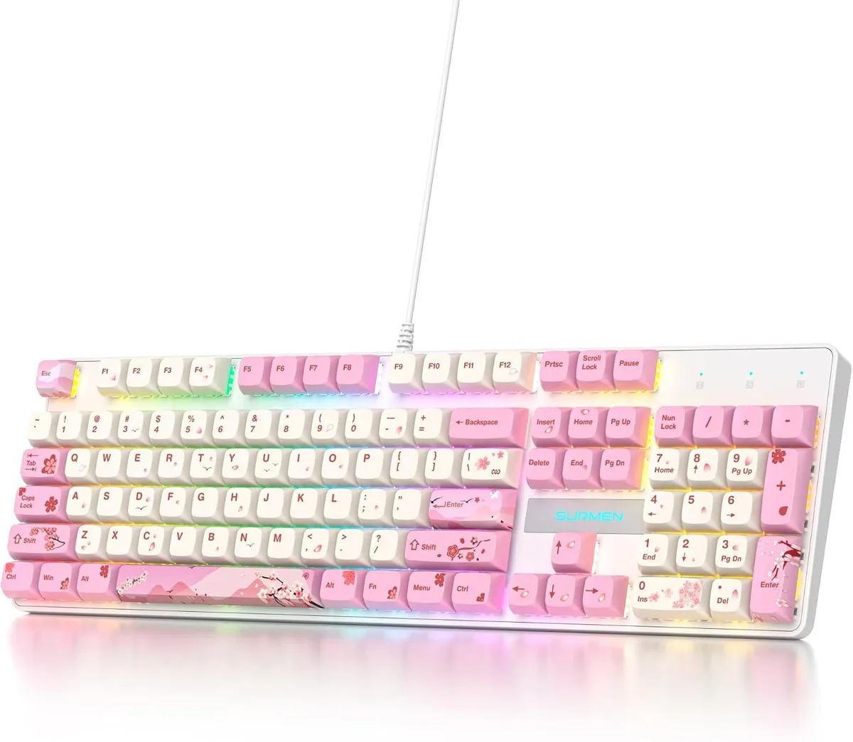usbroway usbroway Full Size Pink Gaming Keyboard 104 Keys Linear Red Switch XDA PBT Keycaps Wired — product photo