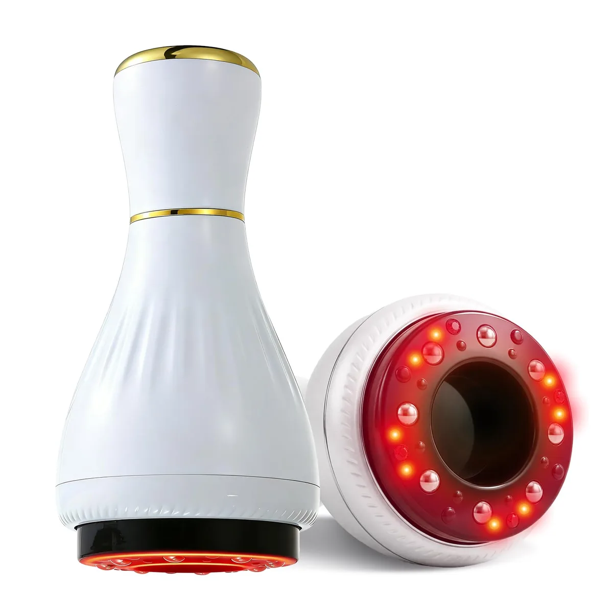 White handheld electric cupping massager with rounded dome and rolling nodes