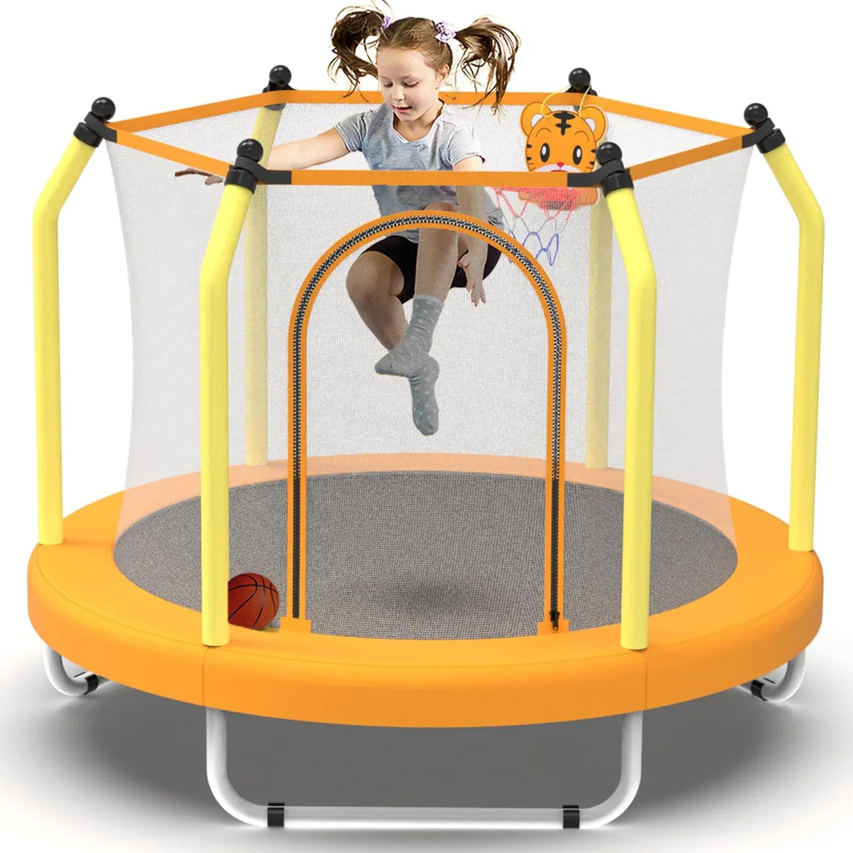 MERSCO MERSCO 55" Mini Toddler Trampoline with Net Basketball Hoop Orange — product photo