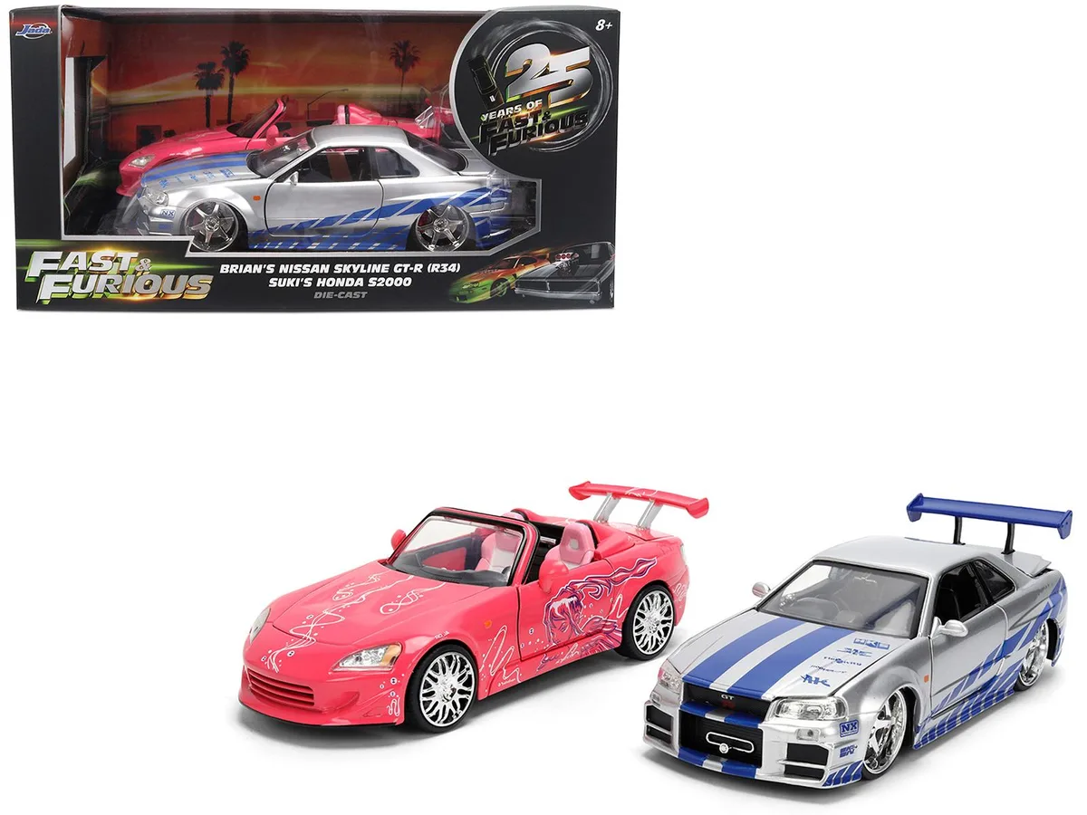 Jada Jada 1/24 Fast &amp; Furious 25th Anniversary Brian's Skyline GT-R R34 Silver &amp; Suki's S2000 Pink 2-Car Set — product photo