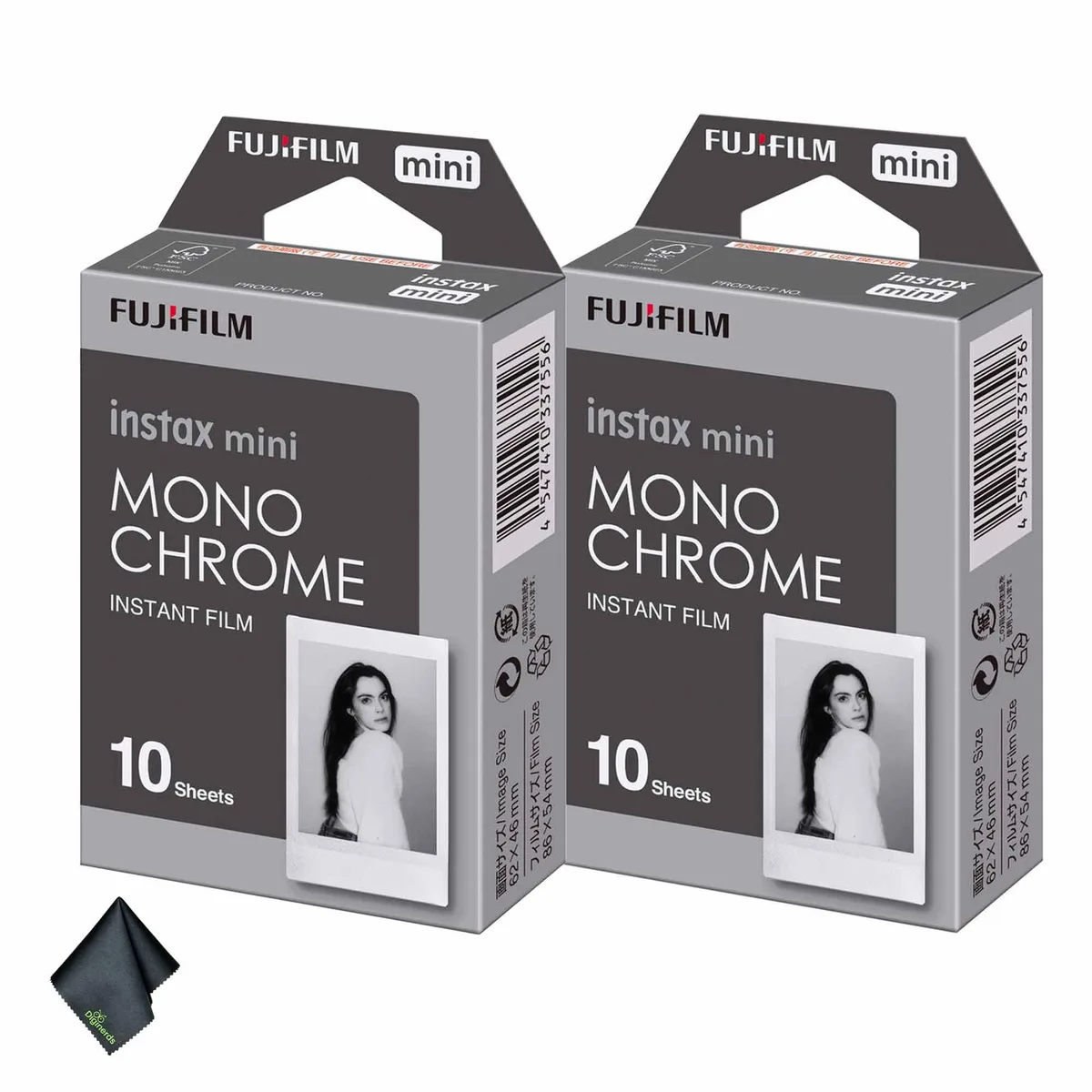 FUJIFILM FUJIFILM INSTAX MINI Monochrome Instant Film 2×10 exposures bundle with cloth — product photo