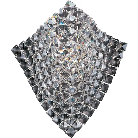 Polished chrome wall sconce with draped clear beveled crystal sheets, 11.75 inches wide