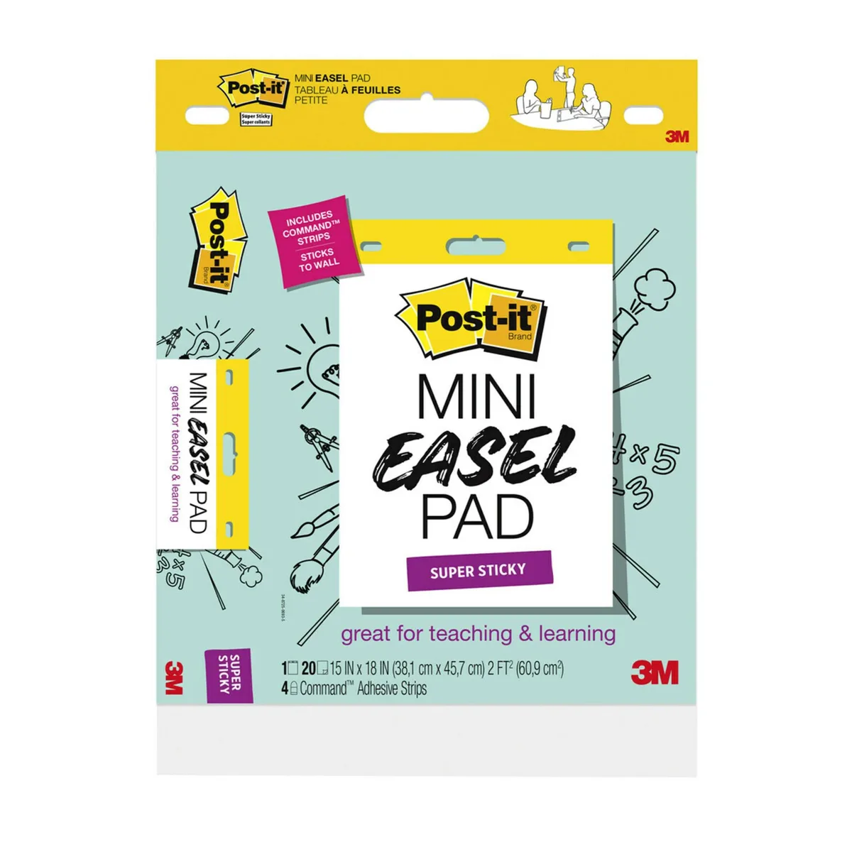 White Post-it Super Sticky Mini Easel Pad 15 x 18 in 20 sheets 2-pack with handle and stand slots