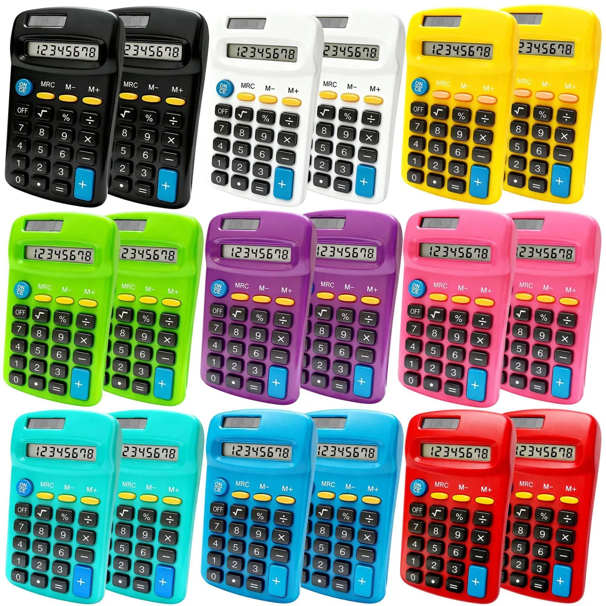  18 Pack 8 Digit Solar Battery Dual Power Calculator Multicolor measurement tool — product photo