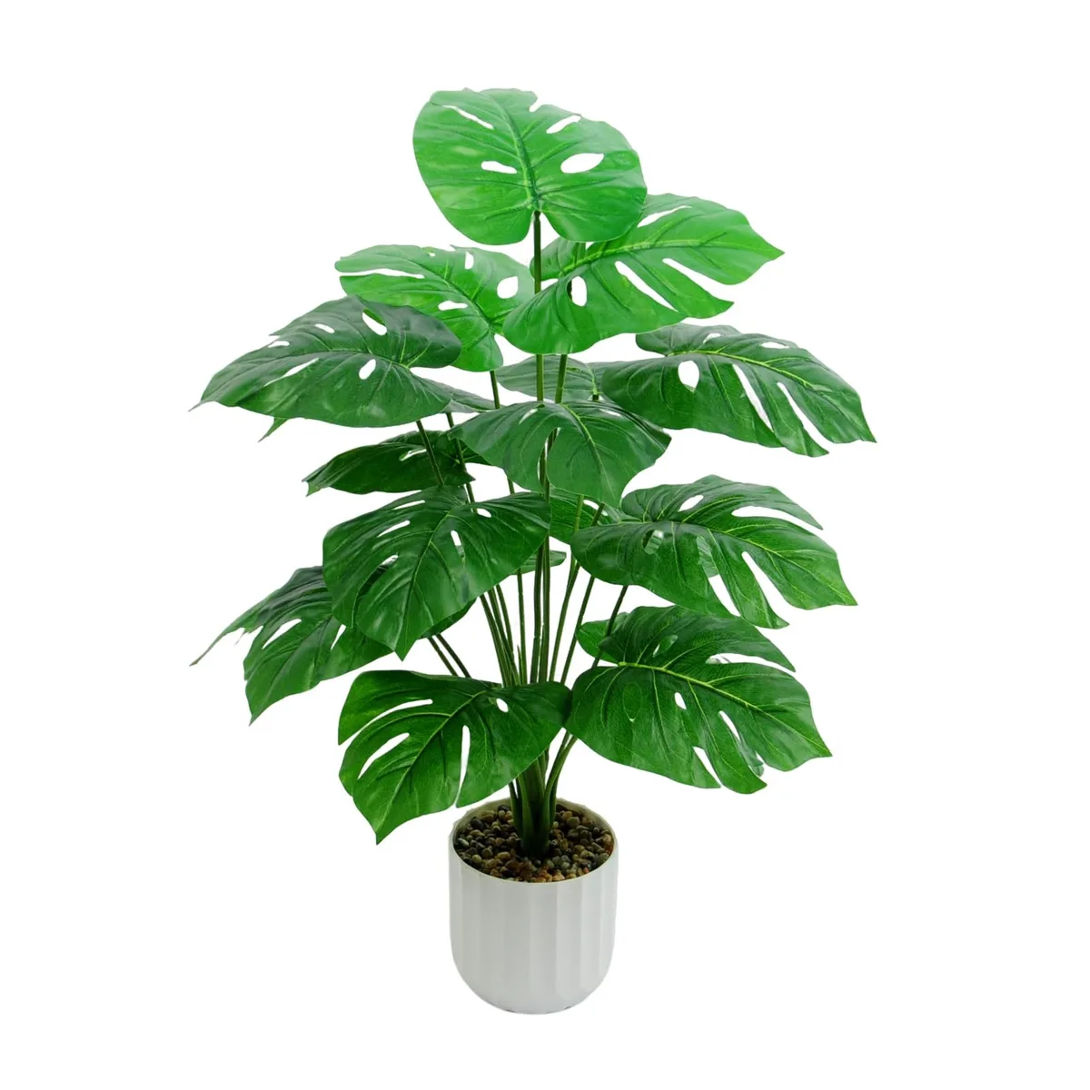 Artificial Monstera in plastic pot with 18 green leaves, 28 by 22 inches