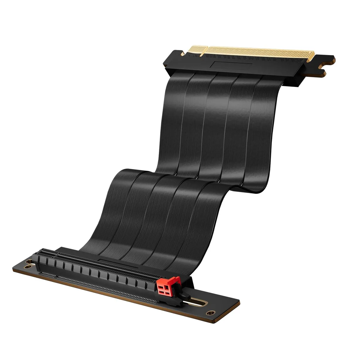 Black flat PCIe 4.0 riser cable 20cm with 90° connector