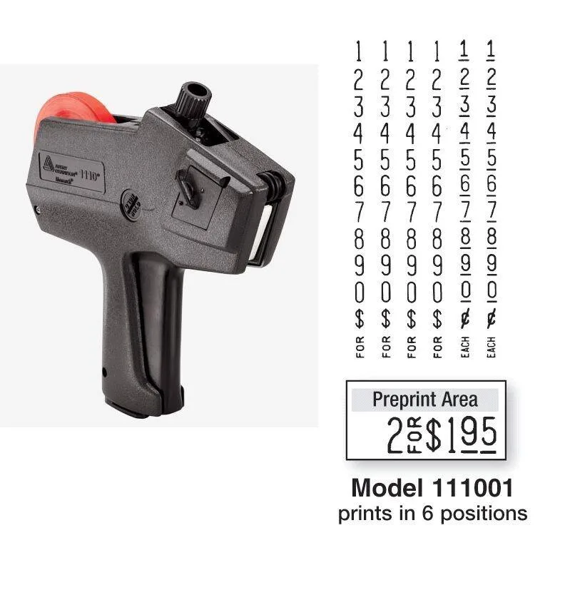 Monarch 1110 pricing gun with red touch points and QR code