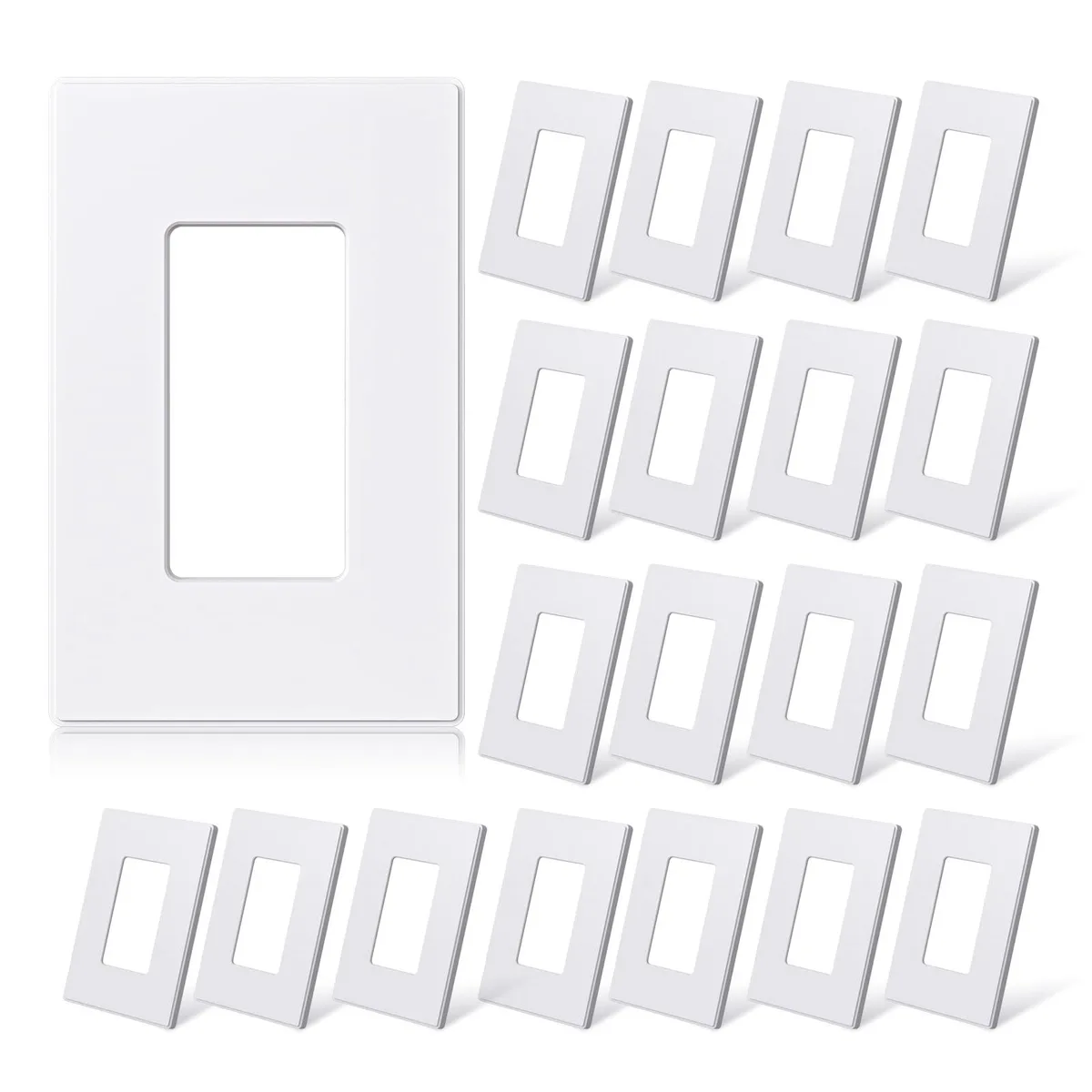 Twenty matte white screwless switch plates rectangular thermoplastic finish