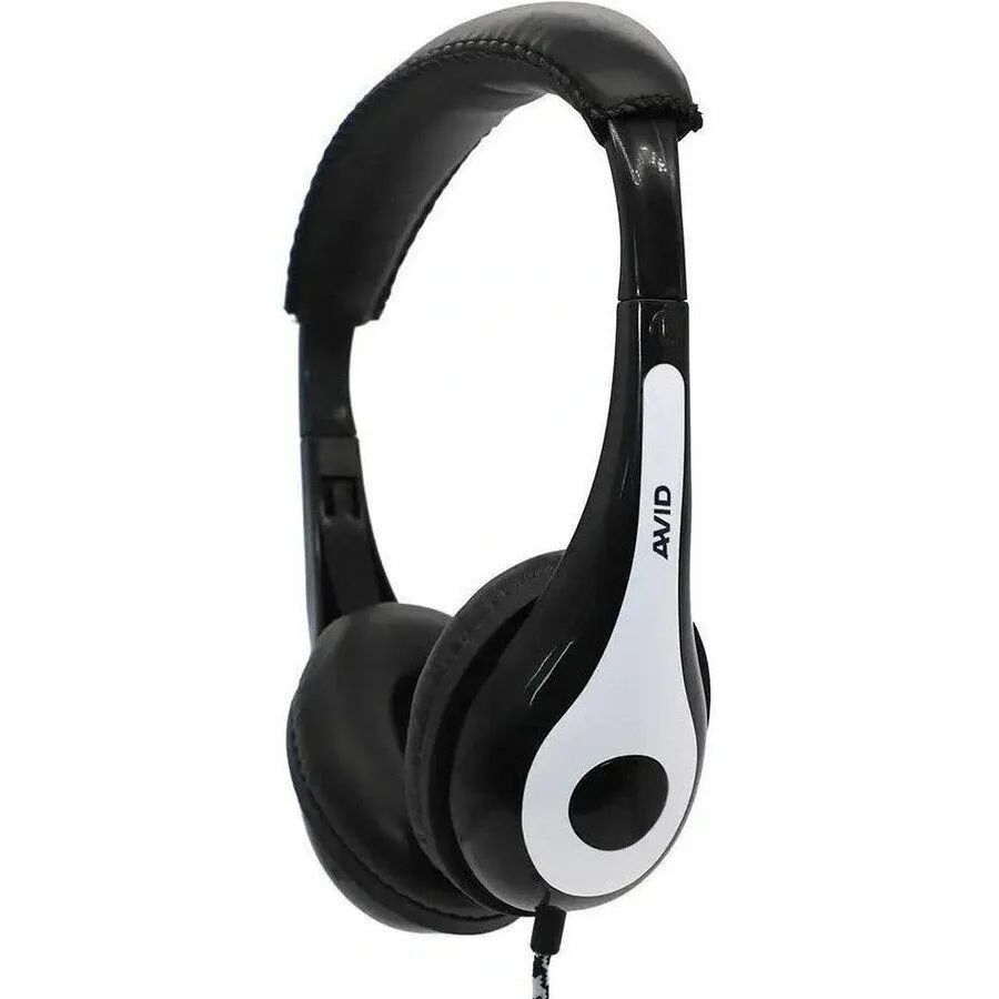 AVID AE-35 USB-C headphones with padded vinyl ear cups and headband, braided nylon cord with Velcro tie