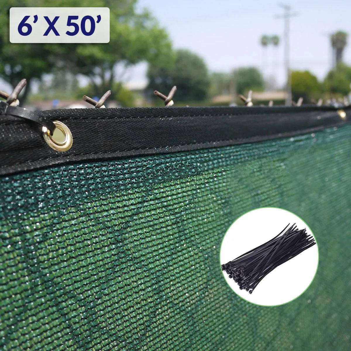Clevr Clevr Fence Windscreen Privacy Screen 50 ft x 6 ft Green 88% blockage 180 GSM 11.4 kg — product photo