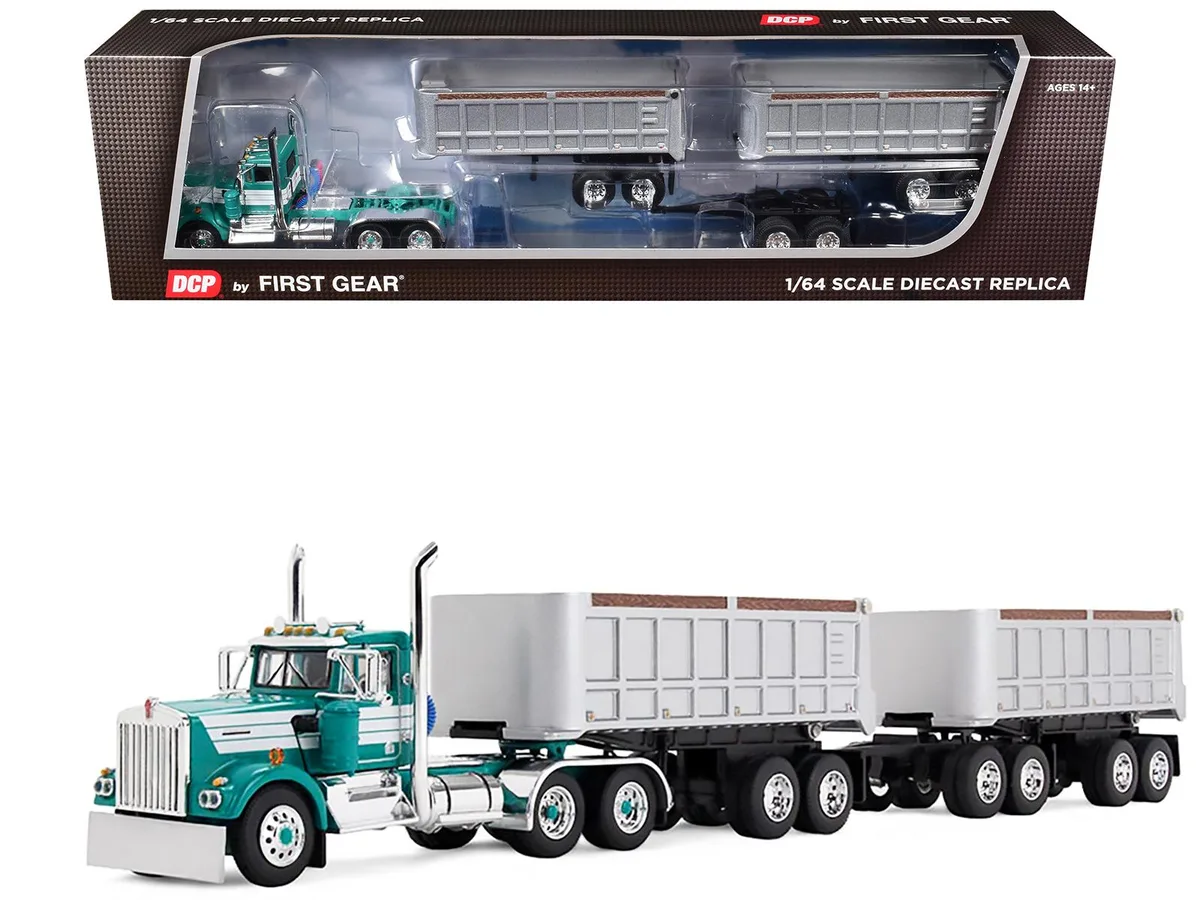 First Gear First Gear Kenworth W900A Day Cab 22' Dual Dump Turquoise White 1/64 Diecast — product photo