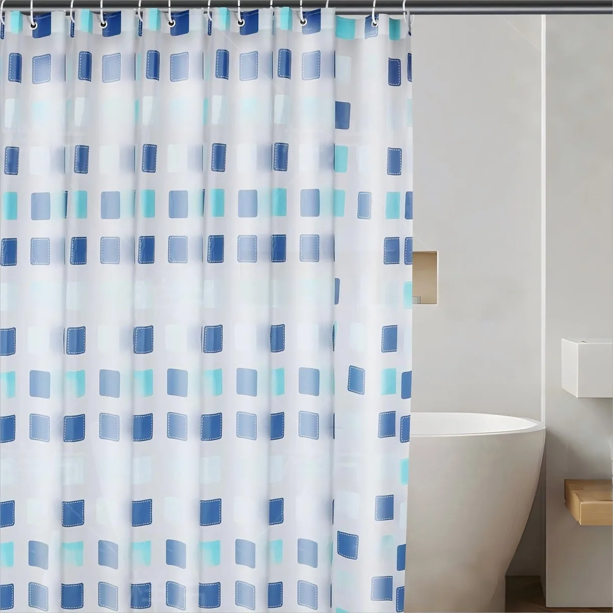  Gonelle PEVA Shower Curtain Liner 70x72 Tahiti Blue with Hooks — product photo