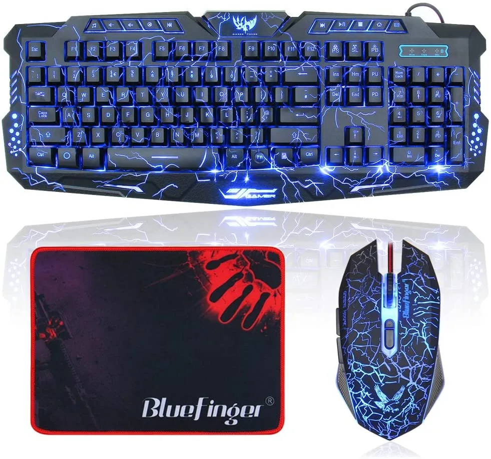  BlueFinger Gaming Keyboard and Mouse Combo 3 Color Crack Backlit — product photo