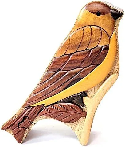 South Asian Handicrafts South Asian Handicrafts Goldfinch Bird Wooden Puzzle Box — product photo