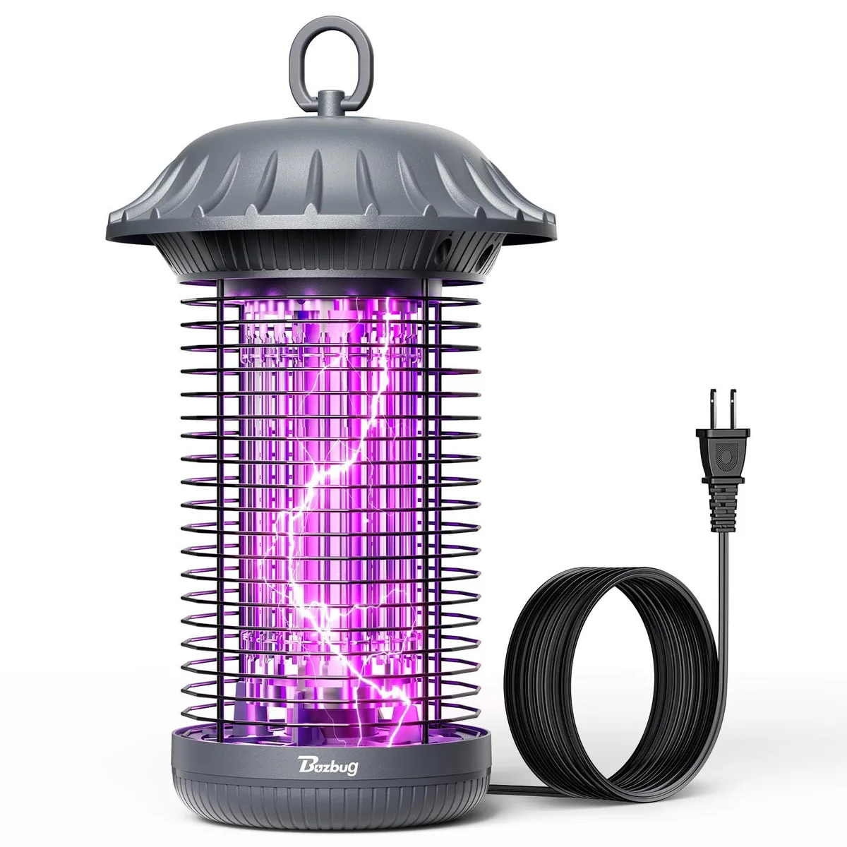 Rectangular pewter bug zapper with dual LED lights and collection tray