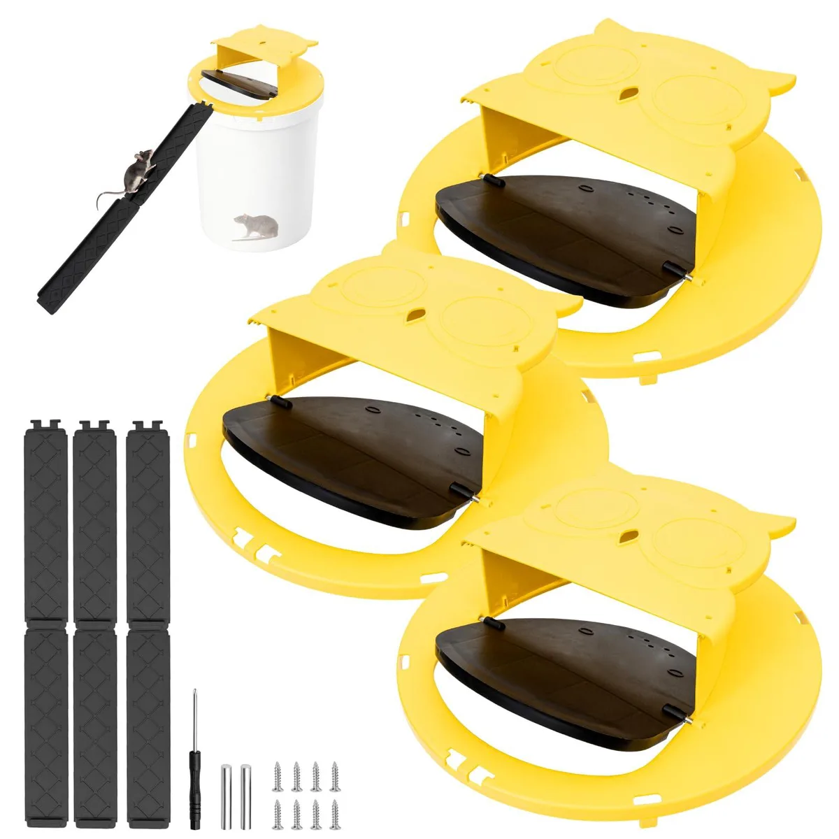 Plastic bucket lid trap with metal roller, three pack