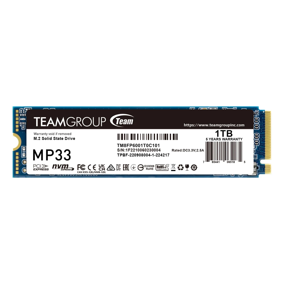Team Group Team Group MP33 1TB M.2 2280 PCIe 3.0 x4 NVMe 1.3 Internal SSD TM8FP6001T0C101 — product photo