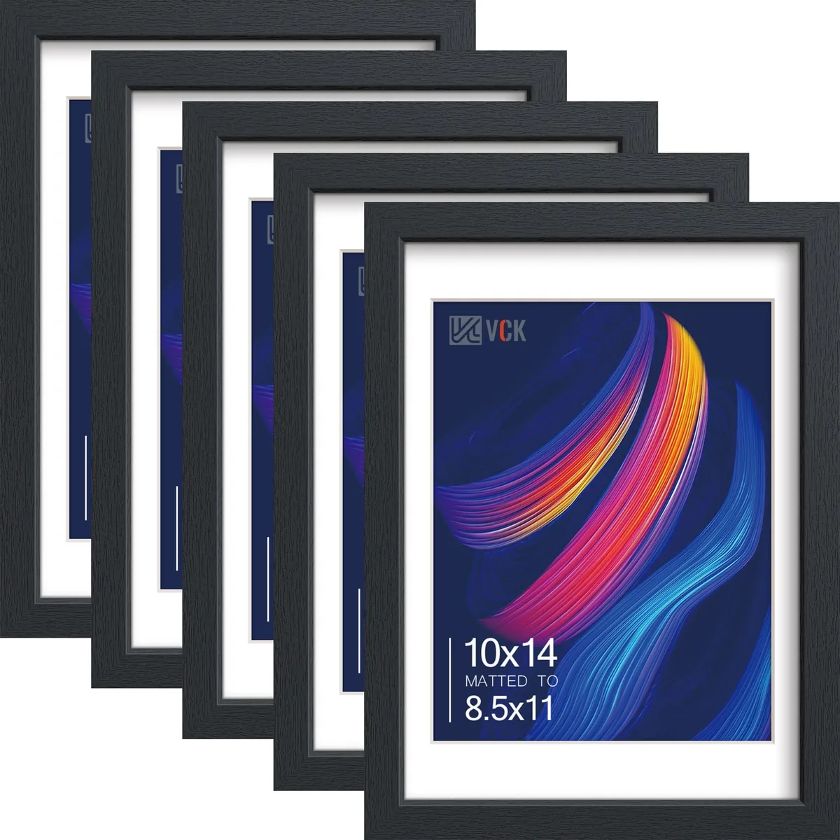  VCK 10x14 Picture Frame Black 5 Pack Tempered Glass 8.5x11 Mat — product photo