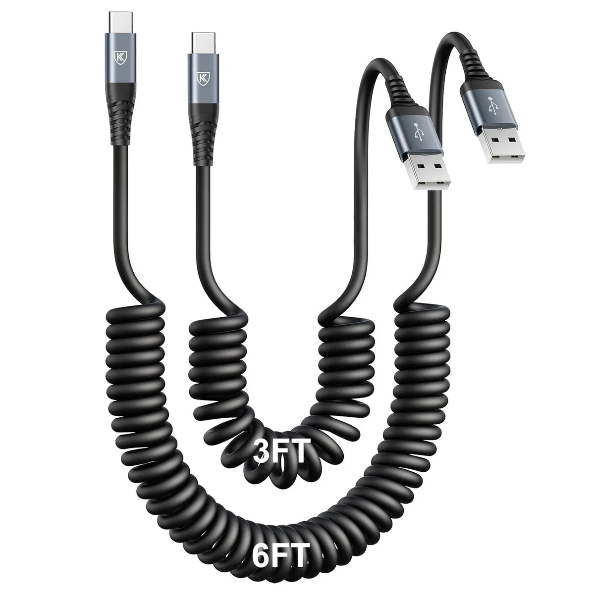 Kootion Kootion USB A to USB C Coiled Cable 2-Pack 1.5ft &amp; 4ft — product photo