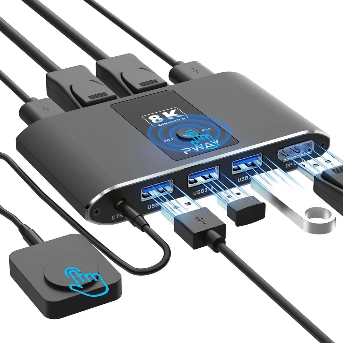  TRENDnet PW-S7238P-11 DP 1.4 KVM Switch 2-Port 8K@60Hz 3 USB 3.0 — product photo