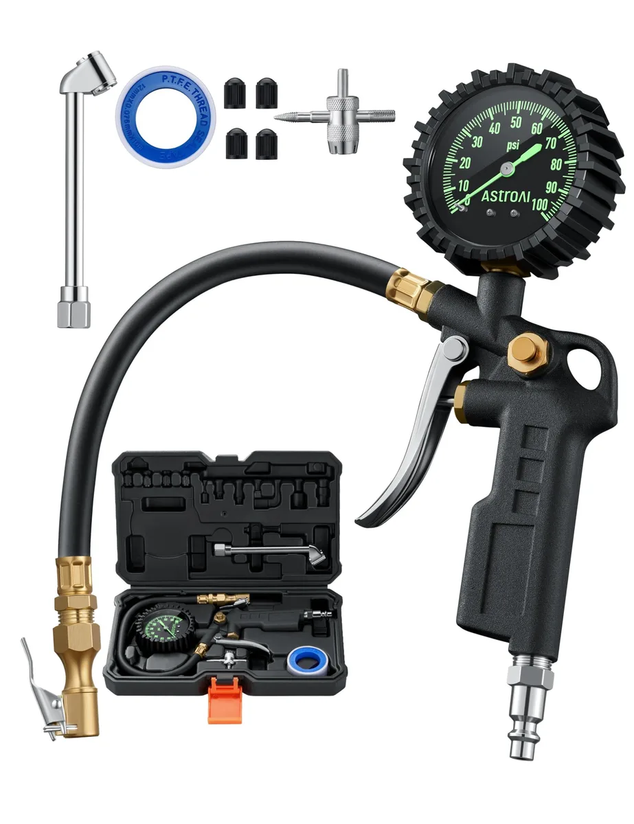 KEHIPI tire inflator gauge with 2.5 inch glow dial and brass chuck