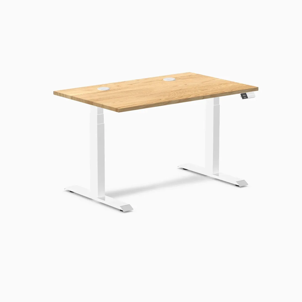 Desky Desky Dual Hardwood Sit Stand Desk White Oak 48 x 30 inches Grommets White — product photo