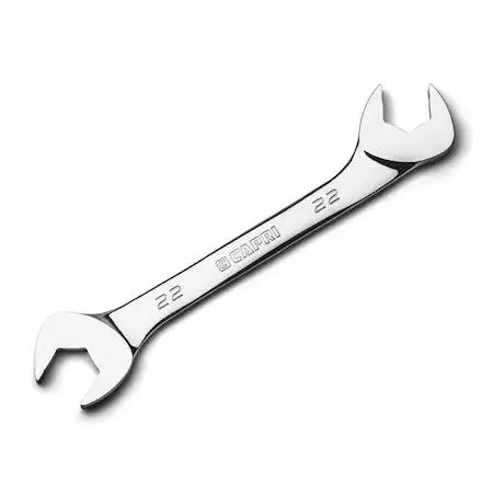 22mm angle open-end wrench with 30 and 60 degree ends, polished chrome finish