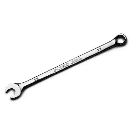 Capri Tools 11 mm combination wrench, polished chrome finish, extra-long handle, offset box end