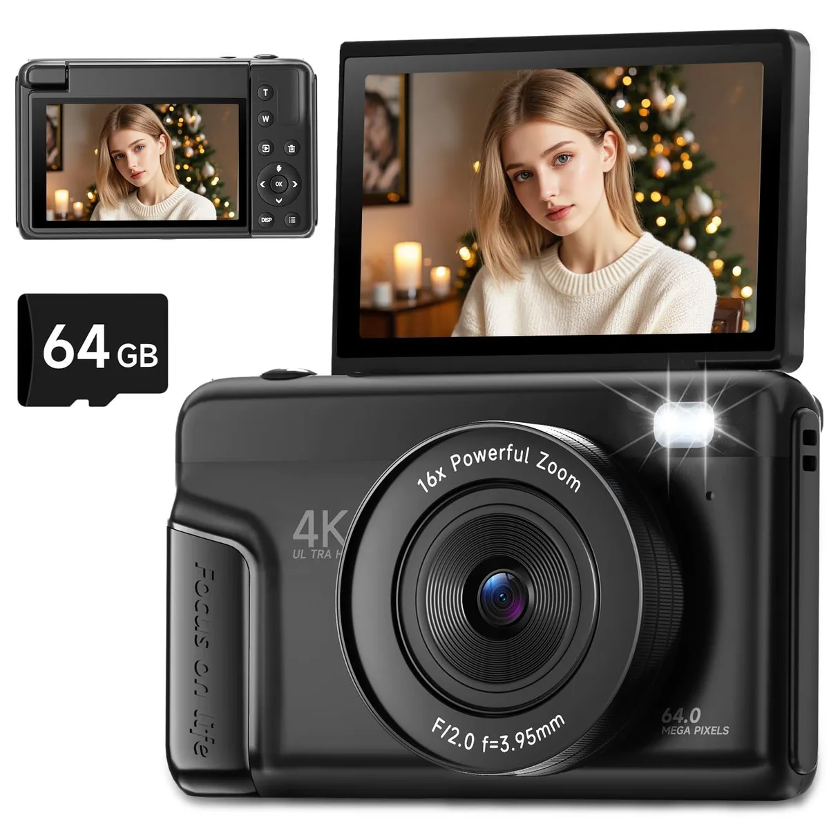  Polaroid PIXPRO A16 64MP 4K 3.0" 180° Flip 16X Zoom Black — product photo