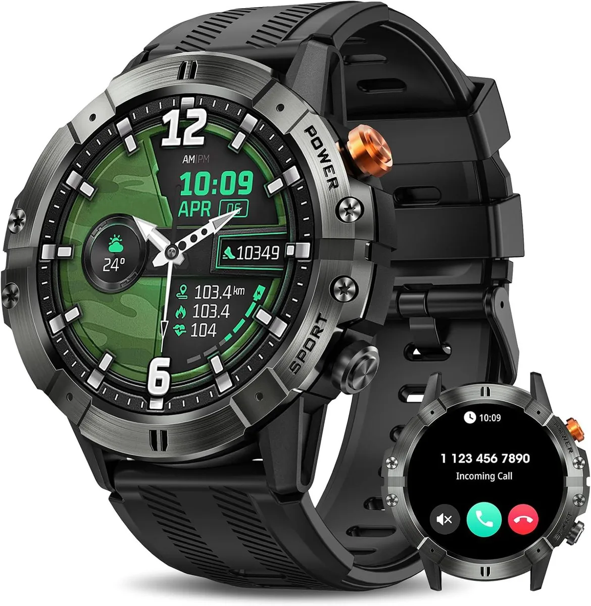 Hitoor Hitoor Smart Watch 1.52" 360x360 IP67 124 Modes Bluetooth 5.3 Black — product photo