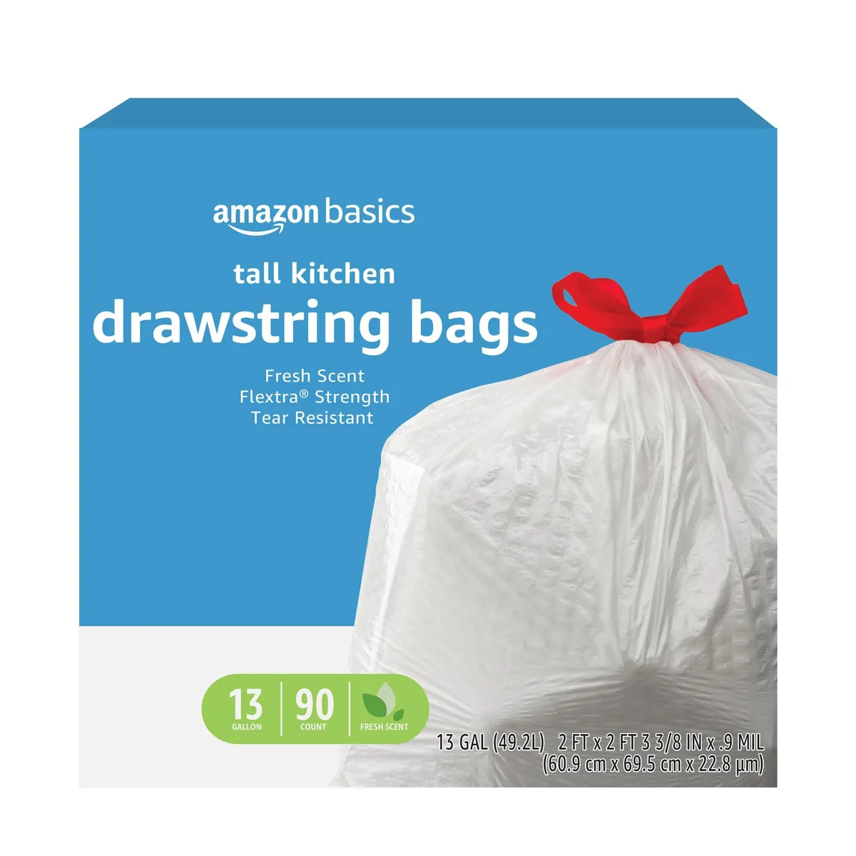 Baldwin Flextra Strength 13 gallon drawstring bags fresh scent 90 count — product photo