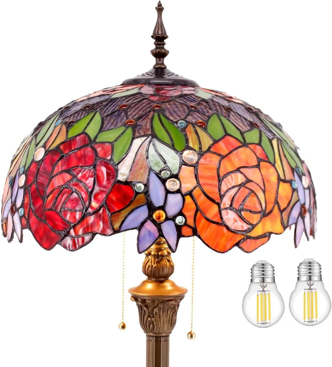 TUKO TUKO Tiffany Floor Lamp Red Yellow Rose Stained Glass 16X16X64 Inches S001 Series — product photo