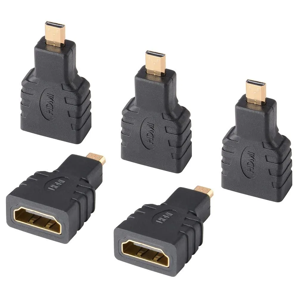 Five black micro HDMI to HDMI adapters with gold-plated contacts