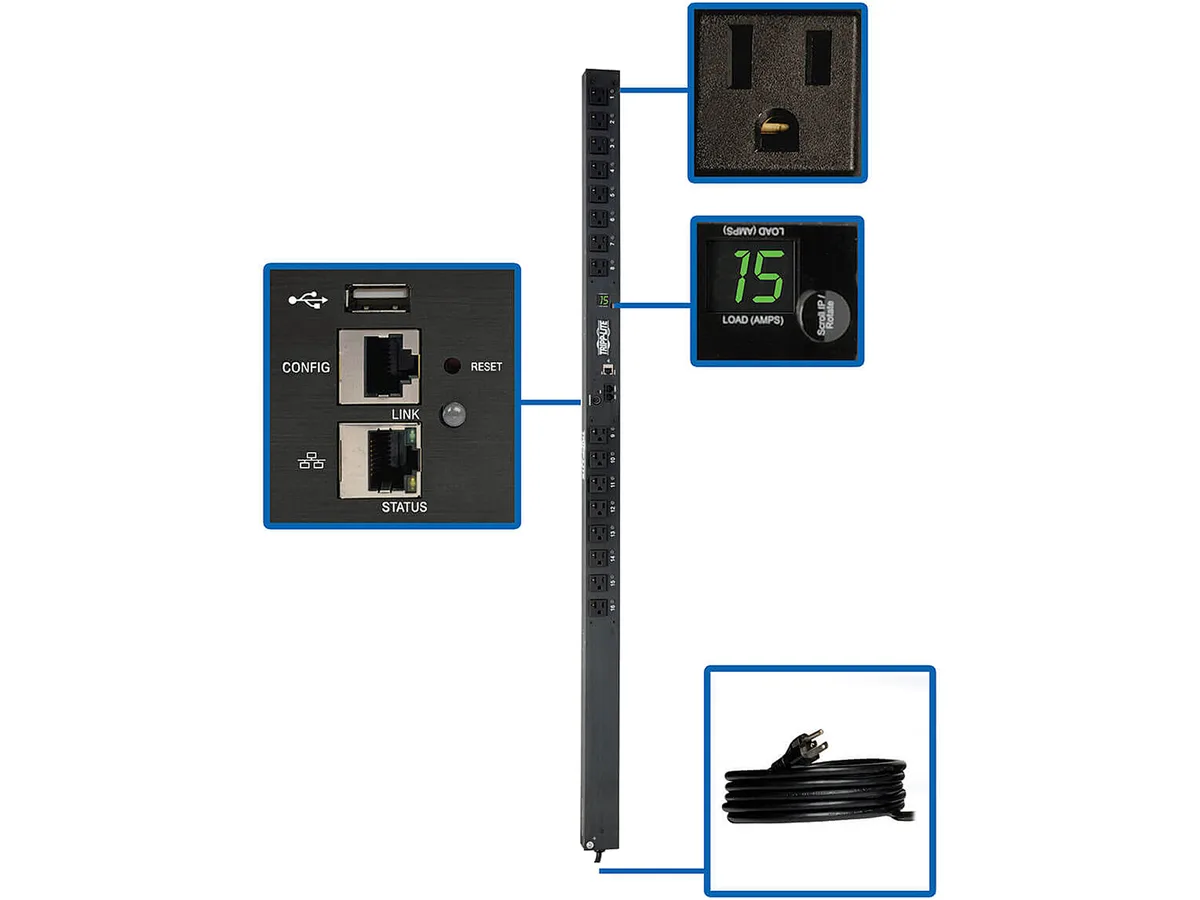 Tripp Lite Tripp Lite PDUMV15NETLX 1.4 kW Switched PDU 16x 5-15R 10.0 ft 5-15P 0U — product photo