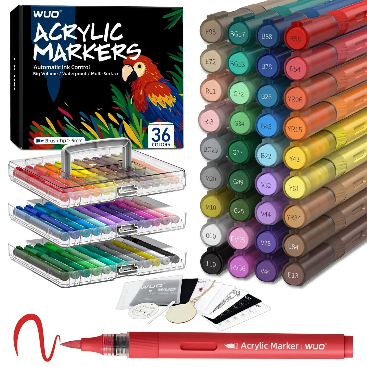  WUO 36 Colors Acrylic Paint Markers Brush Tip — product photo