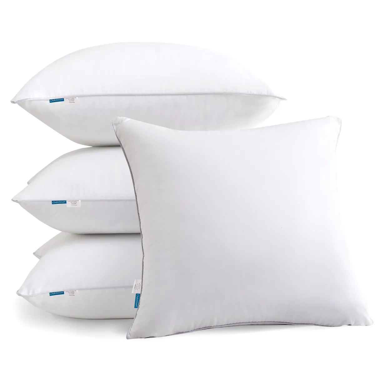 Four square white pillow inserts with cotton covers, 20 by 20 inches, pack of four